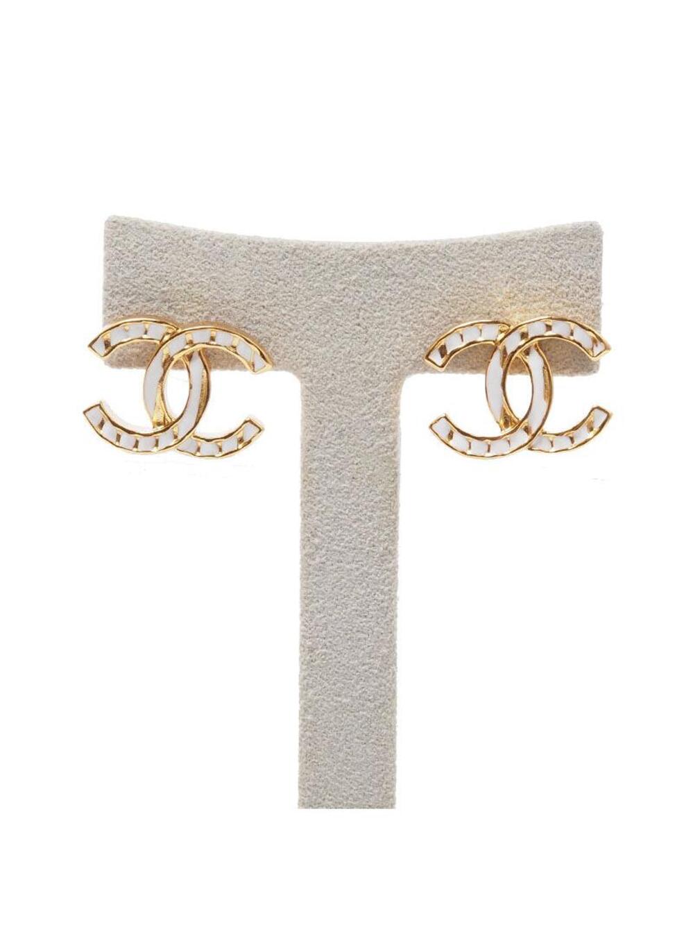 Chanel Cc Logo Gold Striped Earrings #358741C61B